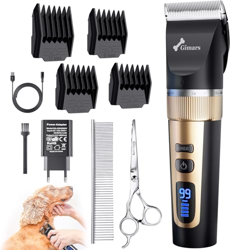 Gimars Kabellose Leise Hundeschermaschine Profi, IPX7 Wasserdichtes Schermaschinen für Hund Katzen, Hundehaarschneidemaschine mit Hundeschere, Langhaar Tierhaarschneidemaschine, Gold Gimars Kabellose Leise Hundeschermaschine Profi, IPX7 Wasserdichtes Schermaschinen für Hund Katzen, Hundehaarschneidemaschine mit Hundeschere, Langhaar Tierhaarschneidemaschine, Gold von Gimars