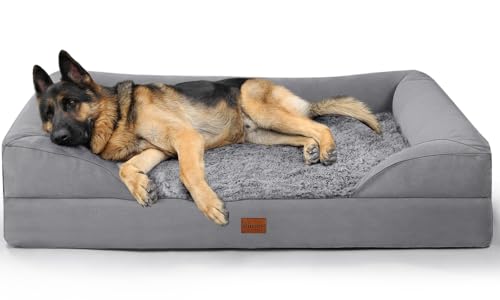 Gimars 9,5 cm Orthopädisches Hundebett für Extra Große Hunde, XL Hundebett mit Bolster & 28D Eierkisten-Matratze, wasserdichte Hülle, Waschbare Plüschhülle, Hundesofa für Arthritische Hunde von Gimars