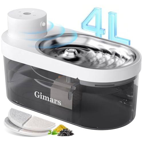 Gimars 4L UltraLeiser BPA-frei Katzenbrunnen Kabellos mit Bewegungsmelder, 5000mAh Akku, Trinkbrunnen für Katze Kabellos, Wasserbrunnen für Katzen mit Sensor, Katzentrinkbrunnen ohne Kabe von Gimars
