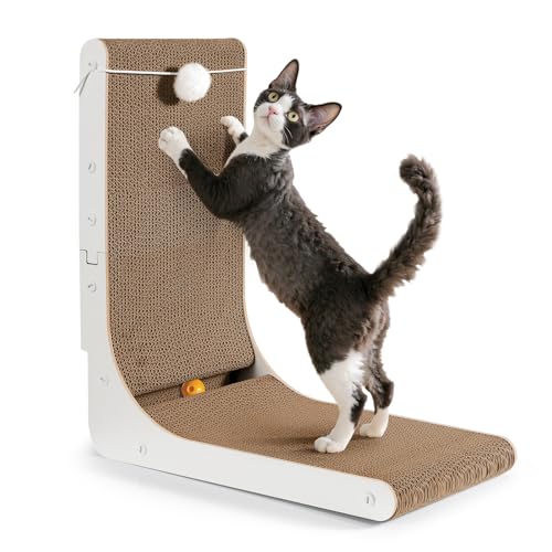 Gimars Verdickter L-förmiger 47 cm Katzenkratzer, Kratzbrett mit Plüsch & Katzenminze-Bällen, große Größe Papp-Kratzer, Wandmontage, Spielzeug zum Schutz von Möbeln von Gimars