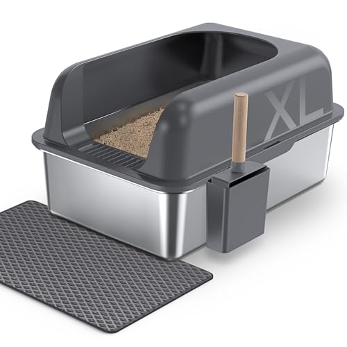 Gimars XL Katzenklo Edelstahl, Große Katzentoilette aus Metall 20L mit Streuschaufel & Matte, Edelstahl Katzenklo für mittelgroße & große Katzen von Gimars