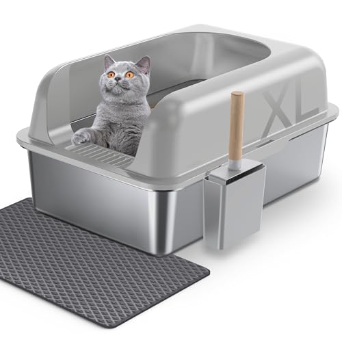 Gimars XL Katzenklo Edelstahl, Große Katzentoilette aus Metall 20L mit Streuschaufel & Matte, Edelstahl Katzenklo für mittelgroße & große Katzen von Gimars