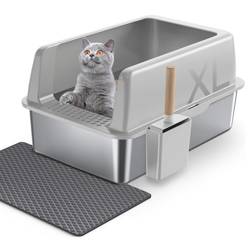 Gimars XL Katzenklo aus Metall, große Katzentoilette Edelstahl 20L mit Schaufel & Matte, Robuste Metall Katzenklo, Edelstahl Katzenklo für große & mittelgroße Katzen von Gimars