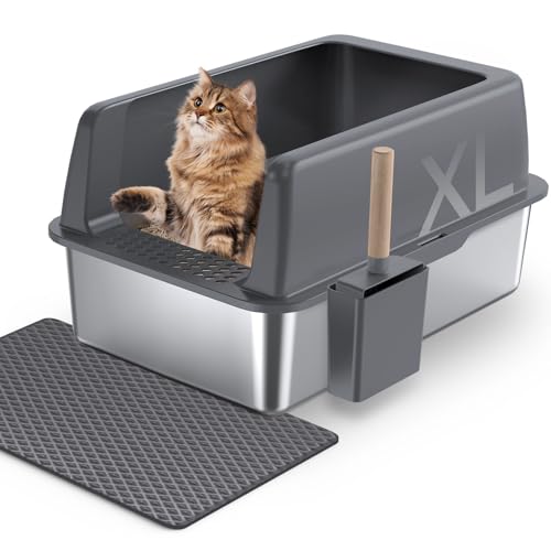 Gimars XL Katzenklo aus Metall, große Katzentoilette Edelstahl 20L mit Schaufel & Matte, Robuste Metall Katzenklo, Edelstahl Katzenklo für große & mittelgroße Katzen von Gimars