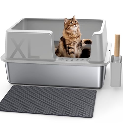 Gimars XL Katzenklo aus Metall – Geruchsresistente Katzentoilette Edelstahl, auslaufsichere Schale mit Schaufel & Matte, geeignet für große, mittlere & kleine Katzen von Gimars