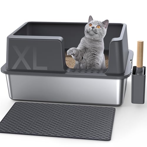 Gimars XL Katzenklo aus Metall – Geruchsresistente Katzentoilette Edelstahl, auslaufsichere Schale mit Schaufel & Matte, geeignet für große, mittlere & kleine Katzen von Gimars