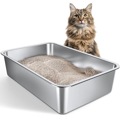 Gimars XXL Katzenklo Edelstahl mit hohem Rand - Dickwandig, rostfrei, geruchsneutral, leicht zu reinigendes Edelstahl Katzenklo für Katzen & Kaninchen von Gimars