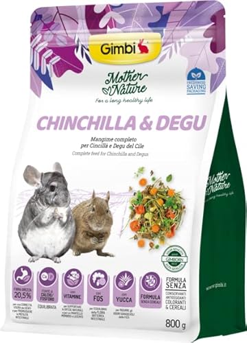 Gimbi Mother Nature Chinchilla & Degu Alleinfuttermittel für Chinchilla und Degu ohne Konservierungsstoffe und Farbstoffe, 800 g von Gimbi