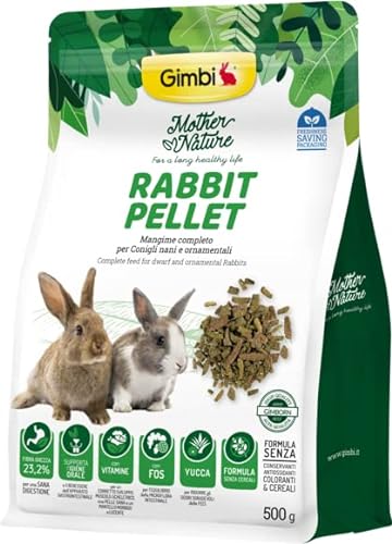 Gimbi Mother Nature Rabbit Pellets Alleinfuttermittel aus Pellets für erwachsene Kaninchen ohne Konservierungsstoffe und Farbstoffe, 500 g von Gimbi