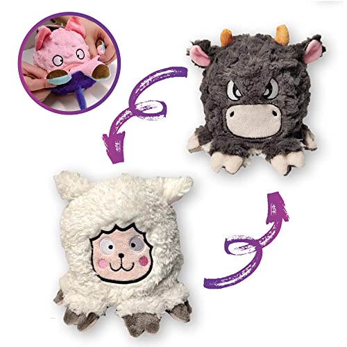 GimDog Double Face Hundespiel Doppelfigur Plüsch mit Squeak reversibel 2 Figuren in 1 (Sheep - Schaf/Stier) von Gimdog