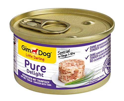 GimDog Pure Delight Hühnchen mit Thunfisch - Proteinreicher Hundesnack mit zartem Fleisch in köstlichem Gelee - 12 Dosen (12 x 85 g) von Gimdog
