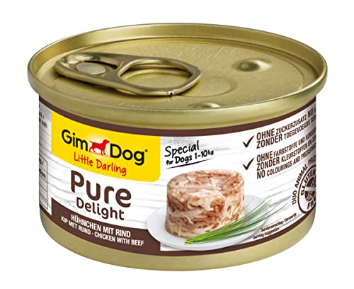 GimDog Pure Delight Hühnchen mit Rind - Proteinreicher Hundesnack mit zartem Fleisch in köstlichem Gelee - 12 Dosen (12 x 85 g) von Gimdog