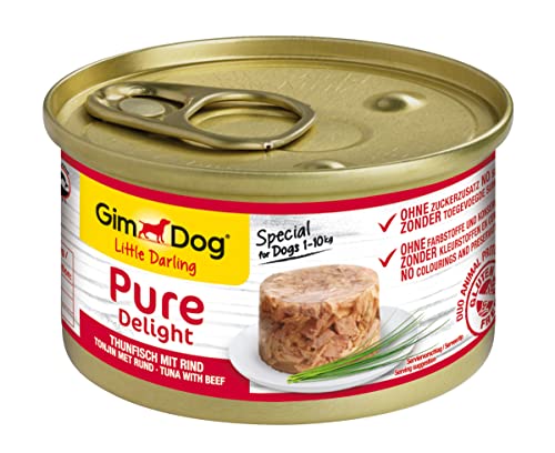 GimDog Pure Delight Thunfisch mit Rind - Proteinreicher Hundesnack mit zartem Fisch in köstlichem Gelee - 12 Dosen (12 x 85 g) von Gimdog