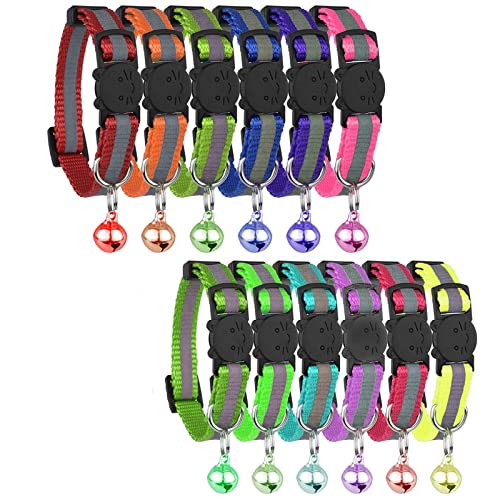 12PCS Katzenhalsband mit Glöckchen, Katzenhalsbänder mit Schnellverschluss, Reflektierend, mit Sicherheitsschnalle, Verstellbar 20,3–30,5 cm, Passend für Alle Hauskatzen, Welpen, Zubehör (Strip) von GingerUPer