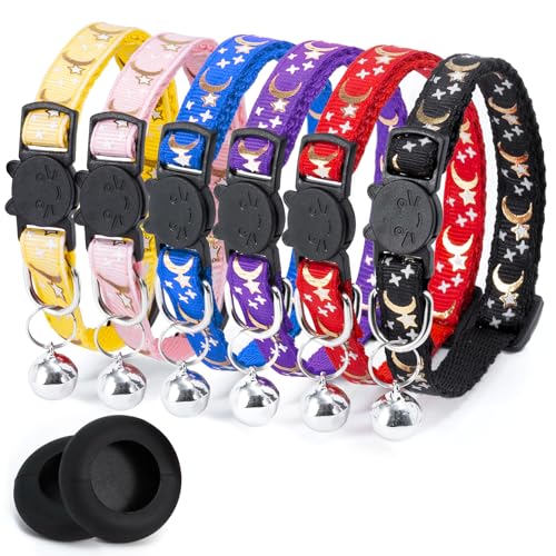 Airtag Katzenhalsband mit Glöckchen, Katzenhalsbänder mit Schnellverschluss, Reflektierend, Verstellbar, Passend für Alle Hauskatzen, Welpen, Zubehör (Mond) von GingerUPer