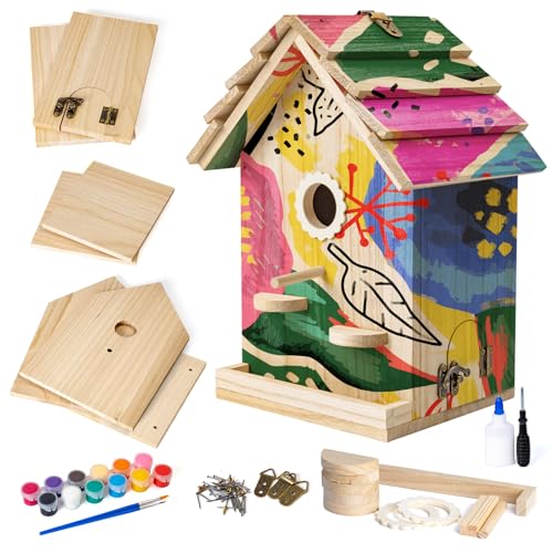 DIY Holz Vogelhaus Geschenkset mit Farbe für Kinder Erwachsene, Vogelbox für kleine Vögel, für Outdoor Garten Terrasse von GingerUPer