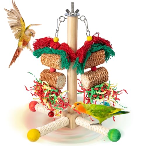 Wellensittich Spielzeug, Vogelspielzeug Für Vögel,Natürliches Maiskolben,Papagei Kauspielzeug Buntes Sicheres Holz Block Schaukel zum Kauen für Alle Papageien & Vogel (Grün) von GingerUPer