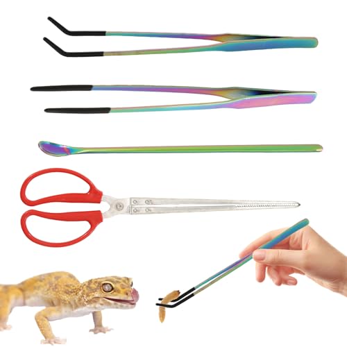 Giococo 2 x Aquarium-Pinzette und 1 x Fütterungslöffel, 1 x 38,1 cm Reptilien-Futterzange, buntes und langes Griff-Design, geeignet für Reptilien von Giococo