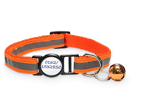 Girafus Katzenhalsband mit Sicherheitsverschluss / 5xSticker für Namen,Tel.nr Halsband Katze mit Glöckchen/Reflektierend/für Girafus Tracker Sicherheitshalsband Katzen Orange von Girafus