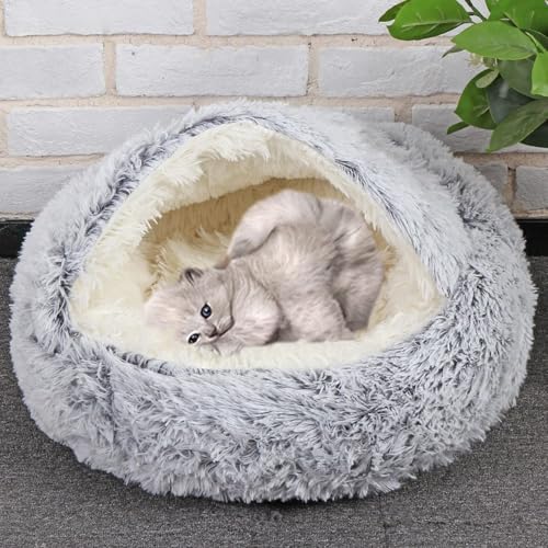 Höhle für Katzen, Welpen und kleine und mittelgroße Hunde, beruhigende Katzenhöhle, warm und flauschig, für den Innenbereich geeignet (Plüsch, 50 cm, Grau) von Girlove