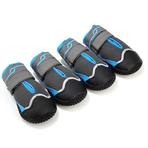 Hundeschuhe Pfotenschutz, 4 Stück atmungsaktive Hunde Schuhe mit Rutschfester Sohle und reflektierendem Klettverschluss, Outdoor rutschfeste Hundestiefel für kleine Hunde (Grau) von Girlove