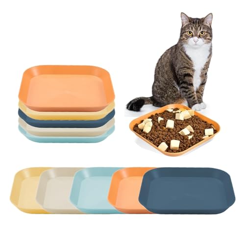 Katzenschüssel 10 Stück Katzennapf Flach, Fressnapf Katze Quadrat (14.5 X 14.5 X 1.5cm) Katzenfutter Napf, Katzenteller für Kätzchen, Kurzbeinige, Welpen oder andere Kleintiere von Girlove