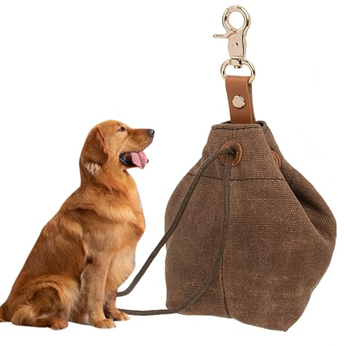 Leckerlibeutel für Hunde, Futterbeutel Hunde, Schrumpftaschen mit Clip Schnalle, Hundebeutel Leckerli, Futtertasche, für Haustierspielzeug, Leckereien, für Welpen-Training Reisen, Gehen -Braun von Girlove