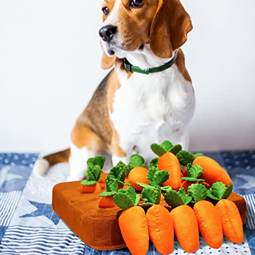 GisooM Karotte Farm Hundespielzeug, Schnüffelmatte für Hunde mit 12 Karotten, Verstecken und Suchen Karotten Hund Kauspielzeug, Haustier Plüsch Trainingsspielzeug, Hundesicherungsspielzeug Spiel für von GisooM