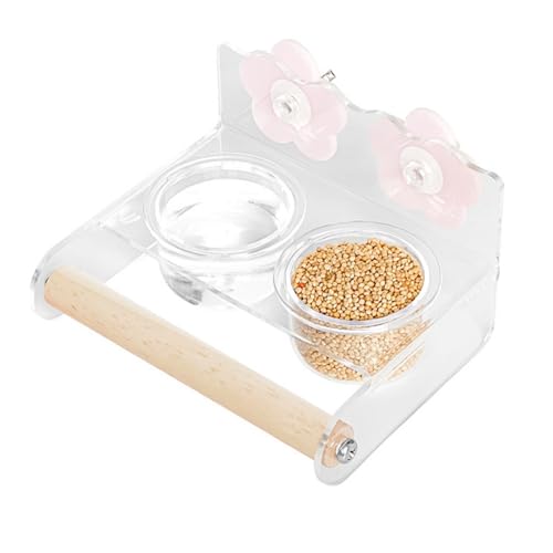 Acryl Doppelte Fütterungstasse Vogelhilfe Und Wasserschale Mit Barschstand Für Papageien Cockatiels Lovebirds Käfigzubehör Vogel Käfig Zubehör Accessoires von Gissroys