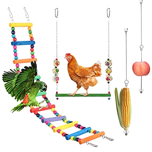 Gissroys 4-teiliges Hühnerspielzeug zum Aufhängen, farbige Leiter und Sitzstange, Papageien-Peckspielzeug, Gemüse-Futterspender für und Käfig, Hühnerleiter, Schaukel für Hühner, Sitzstangen, Schaukel, von Gissroys