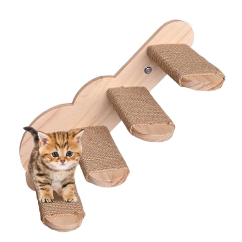 Cat Steps Wall, Solid Woods Floating Stairway, Wall-Mounted Climbing Perches, Safe and Elegant Cats Shelves, Space-Saving Vertical, Ideal for Indoor Bedroom, Wood, Sisal Rope von Gitekain
