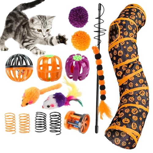 Interaktiver Katzentunnel – Halloween-Klapp-Tunnelschlauch-Spielzeug-Set für Katzen, verbessert die Übung, reduziert Langeweile, interaktives Spielzeug für Wohnzimmer, Schlafzimmer Interaktiver Katzentunnel – Halloween-Klapp-Tunnelschlauch-Spielzeug-Set für Katzen, verbessert die Übung, reduziert Langeweile, interaktives Spielzeug für Wohnzimmer, Schlafzimmer von Gitekain