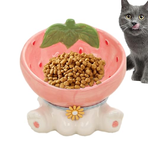 Katzen-Futterstation | Katzennäpfe | Erhöhter Futternapf für Katzen, 245 ml, rutschfest, niedlich, modische Futternäpfe aus Keramik, geneigte Futternäpfe mit Obstform für kleine Hunde von Gitekain