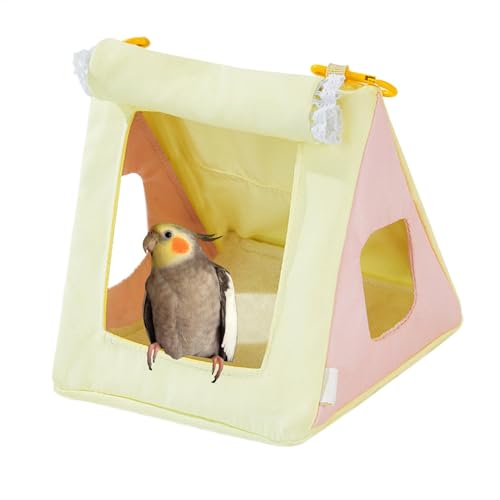 Sittichnest, weiches Stoff-Vogelkäfig-Hängemattenspielzeug, gemütliches Papageienhaus, Pfingstrosen, kleine Vögel für Zuhause, Haustierzimmer, Cafés, 17 x 16 x 15 cm, Blau, Gelb von Gitekain