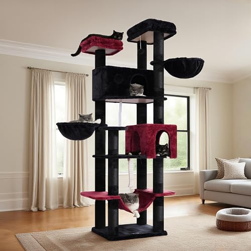 Gitelsnour GCT034BR Kratzbaum für Indoor-Katzen, großer Katzenturm für mehrere ausgewachsene Katzen, Katzenbaumhaus mit großer Hängematte, 2 Sitzstangen/Katzenhütten/Körbe, 15 Kratzstämme, Schwarz Gitelsnour GCT034BR Kratzbaum für Indoor-Katzen, großer Katzenturm für mehrere ausgewachsene Katzen, Katzenbaumhaus mit großer Hängematte, 2 Sitzstangen/Katzenhütten/Körbe, 15 Kratzstämme, Schwarz von Gitelsnour
