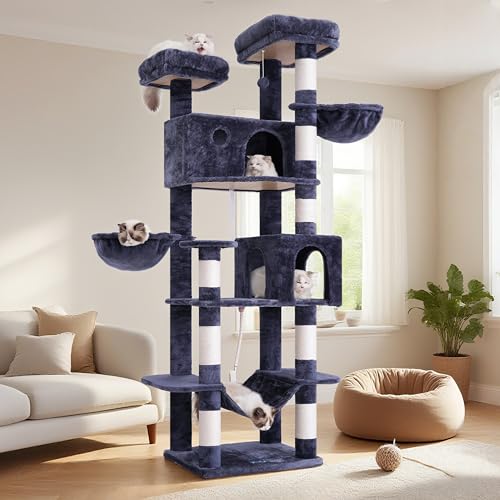 Gitelsnour GCT034G Kratzbaum für Indoor-Katzen, großer Katzenturm für mehrere ausgewachsene Katzen, Katzenbaumhaus mit großer Hängematte, 2 Sitzstangen/Katzenhütten/Körbe, 15 Kratzstämme, Rauchgrau Gitelsnour GCT034G Kratzbaum für Indoor-Katzen, großer Katzenturm für mehrere ausgewachsene Katzen, Katzenbaumhaus mit großer Hängematte, 2 Sitzstangen/Katzenhütten/Körbe, 15 Kratzstämme, Rauchgrau von Gitelsnour