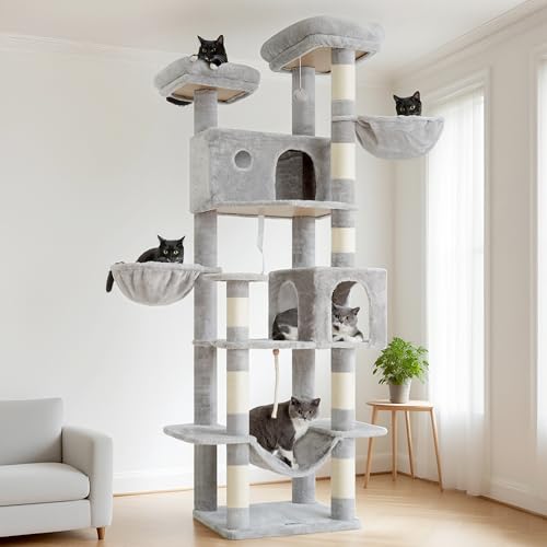 Gitelsnour GCT034W Kratzbaum für Indoor-Katzen, großer Katzenturm für mehrere ausgewachsene Katzen, Katzenbaumhaus mit großer Hängematte, 2 Sitzstangen/Katzenhütten/Körbe, 15 Kratzstämme, Hellgrau Gitelsnour GCT034W Kratzbaum für Indoor-Katzen, großer Katzenturm für mehrere ausgewachsene Katzen, Katzenbaumhaus mit großer Hängematte, 2 Sitzstangen/Katzenhütten/Körbe, 15 Kratzstämme, Hellgrau von Gitelsnour