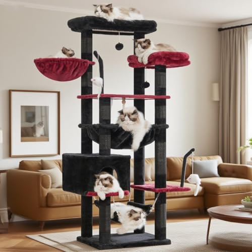 Gitelsnour Gothic Katzenbaum, Katzenturm für große Katzen mit 2 großen Plattformen, 2 Körben, Höhle und Spielzeug, 160 cm Katzenkratzbäume für Indoor-Katzen, Schwarz und Rot GCT020BR Gitelsnour Gothic Katzenbaum, Katzenturm für große Katzen mit 2 großen Plattformen, 2 Körben, Höhle und Spielzeug, 160 cm Katzenkratzbäume für Indoor-Katzen, Schwarz und Rot GCT020BR von Gitelsnour