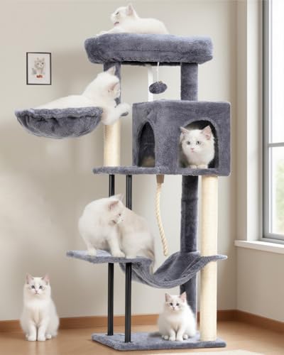 Gitelsnour Katzenbaum, Katzenturm für Indoor-Katzen, 110 cm, Katzenbaumturm mit stabilem Stahlrohr, Katzenhängematte, Katzenhütte für kleine Katzen und Kätzchen, Katzenkratzbaum, rauchgrau GCT004SG von Gitelsnour