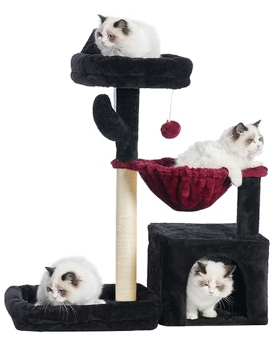 Gitelsnour Katzenbaum, Katzenturm mit Höhle, Korb, großes Bett, Plattform, Katzenkratzbäume für Indoor-Katzen, Schwarz und Rot GCT001SBR von Gitelsnour