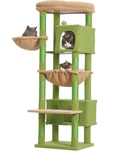 Gitelsnour Katzenbaum für Indoor Katzen Groß Erwachsene, Kaktus Katzenbaum mit Großen Plattformen, Katzenhütte, Katzenturm mit 8 Katzenkratzbäumen, Katzenhängematte, Grün und Gelb GCT030-MGY von Gitelsnour