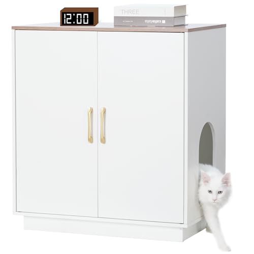 Gitelsnour Katzentoiletten-Gehäuse, 76 cm hoch, großes Katzentoiletten-Möbel, modernes Katzenklo mit verstecktem Stauraum, Beistelltisch, Beistelltisch, Weiß und Braun GCLB003WWB Gitelsnour Katzentoiletten-Gehäuse, 76 cm hoch, großes Katzentoiletten-Möbel, modernes Katzenklo mit verstecktem Stauraum, Beistelltisch, Beistelltisch, Weiß und Braun GCLB003WWB von Gitelsnour