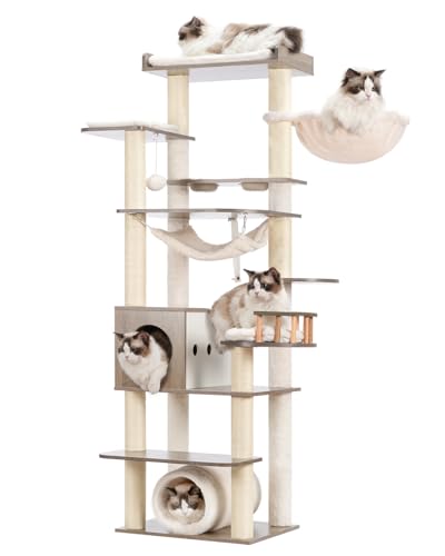 Gitelsnour Kratzbaum, 160 cm hoher Holz-Katzenturm für Indoor-Katzen, große Erwachsene, modernes Katzenhaus mit Kratzbaum und Futterstation, Katzentunnel, 2 Katzennäpfe, Hängematte, rustikales Grau Gitelsnour Kratzbaum, 160 cm hoher Holz-Katzenturm für Indoor-Katzen, große Erwachsene, modernes Katzenhaus mit Kratzbaum und Futterstation, Katzentunnel, 2 Katzennäpfe, Hängematte, rustikales Grau von Gitelsnour