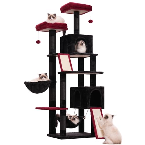 Gitelsnour Kratzbaum, 180 cm, Katzenturm für Indoor-Katzen, große Erwachsene, Gothic-Katzenbaumturm mit 2 Kratzbrettern/Pfosten, 2 Plüsch-Sitzstangen, 2 Katzenhütten, Hängematte, Schwarz GCT032BR Gitelsnour Kratzbaum, 180 cm, Katzenturm für Indoor-Katzen, große Erwachsene, Gothic-Katzenbaumturm mit 2 Kratzbrettern/Pfosten, 2 Plüsch-Sitzstangen, 2 Katzenhütten, Hängematte, Schwarz GCT032BR von Gitelsnour