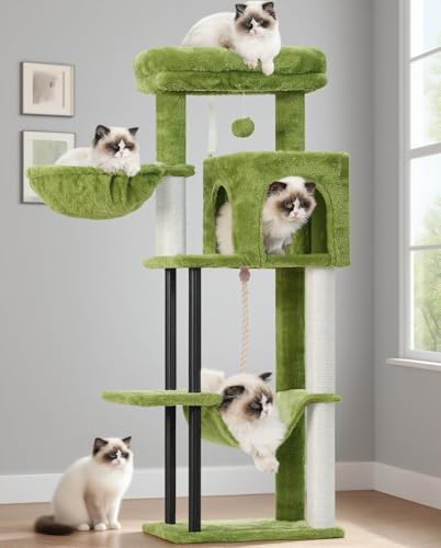 Gitelsnour Kratzbaum, Katzenturm für Indoor-Katzen, 110 cm Katzenbaumturm mit stabilem Stahlrohr, Hängematte, Katzenhütte für kleine Katzen und Kätzchen, Kratzbaum, Grün GCT004SGR von Gitelsnour