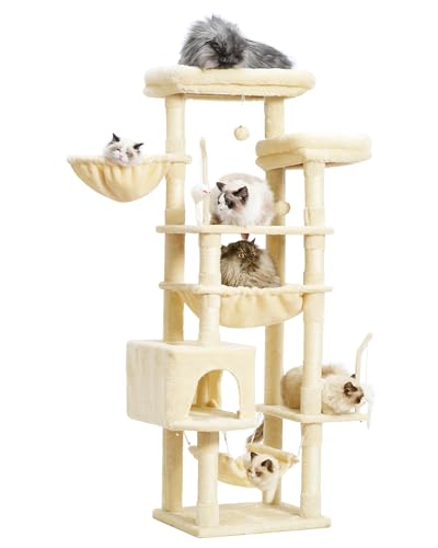 Gitelsnour Kratzbaum, Katzenturm für große Katzen mit 2 großen Plattformen, 2 Körben, Höhle und Spielzeug, 160 cm Katzenkratzbäume für Indoor-Katzen, Beige GCT020M von Gitelsnour