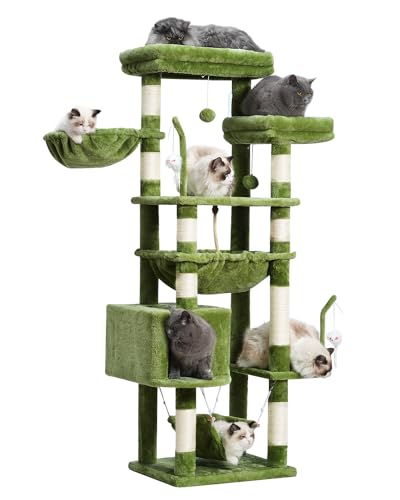 Gitelsnour Kratzbaum, Katzenturm für große Katzen mit 2 großen Plattformen, 2 Körben, Höhle und Spielzeug, 160 cm Katzenkratzbäume für Indoor-Katzen, Grün GCT020GR von Gitelsnour