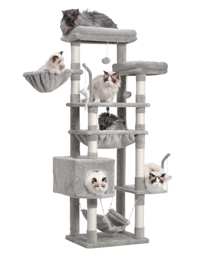 Gitelsnour Kratzbaum, Katzenturm für große Katzen mit 2 großen Plattformen, 2 Körben, Höhle und Spielzeug, 160 cm Katzenkratzbäume für Indoor-Katzen, Hellgrau GCT020W Gitelsnour Kratzbaum, Katzenturm für große Katzen mit 2 großen Plattformen, 2 Körben, Höhle und Spielzeug, 160 cm Katzenkratzbäume für Indoor-Katzen, Hellgrau GCT020W von Gitelsnour