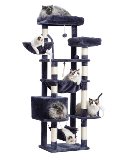 Gitelsnour Kratzbaum, Katzenturm für große Katzen mit 2 großen Plattformen, 2 Körben, Höhle und Spielzeug, 160 cm Katzenkratzbäume für Indoor-Katzen, Rauchgrau GCT020G von Gitelsnour