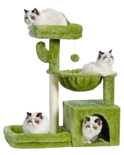 Gitelsnour Kratzbaum, Katzenturm mit Höhle, Korb, großes Bett, Plattform, Katzenkratzbäume für Indoor-Katzen, Grün GCT001SGR von Gitelsnour